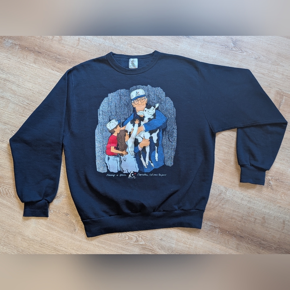 Farming Is Forever Vintage 90s Sustainable Farming Graphic Sweater Size Large
